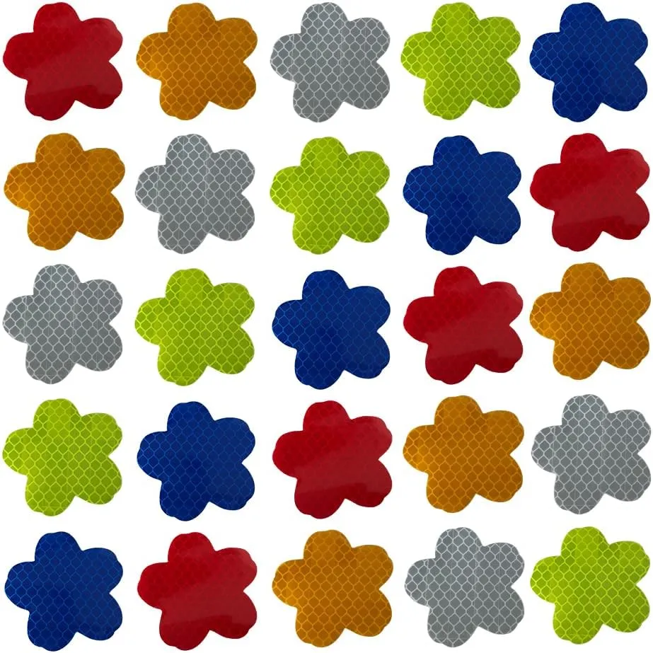 100Pcs Warning Reflective Stickers, Reflective Decals Waterproof Reflector Tapes Safety Reflective Stickers Night Visibility Adhesive Stickers for Motorcycle Bicycle Car (Flower-Shaped)