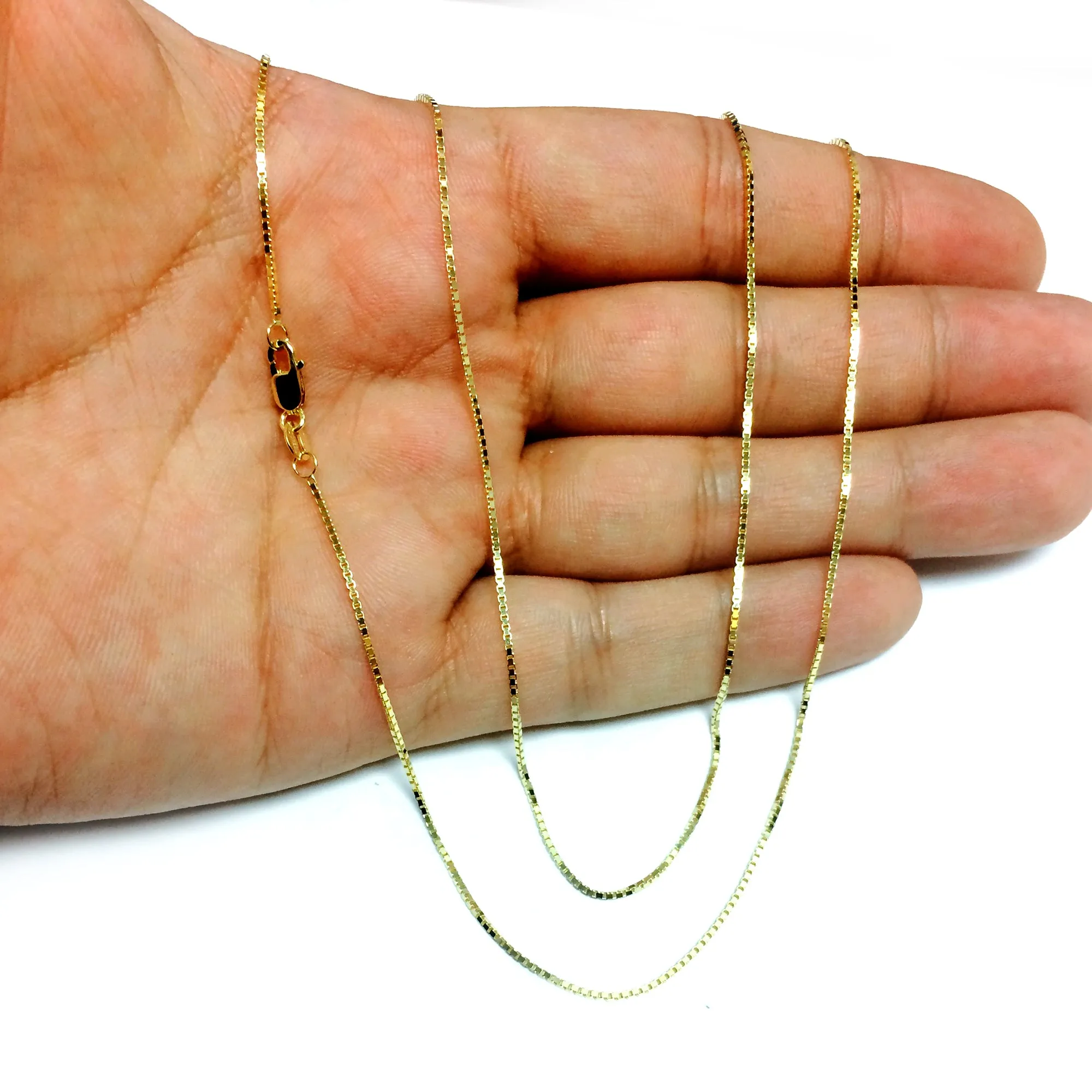10k Yellow Solid Gold Mirror Box Chain Necklace, 1.0mm
