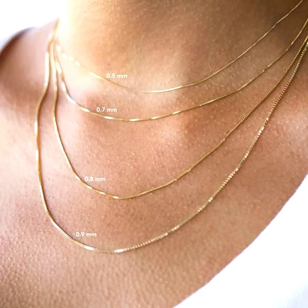 10k Yellow Solid Gold Mirror Box Chain Necklace, 1.0mm