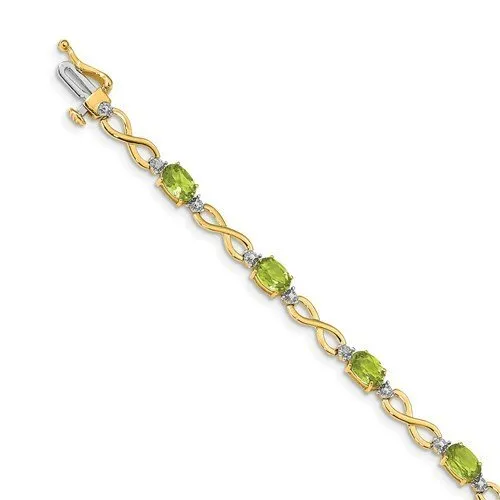 10KT YELLOW GOLD 4 CTW PERIDOT & .025 CTW DIAMOND BRACELET