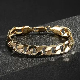 12mm Gold Bonded Curb Cuban Bracelet 8 Inch