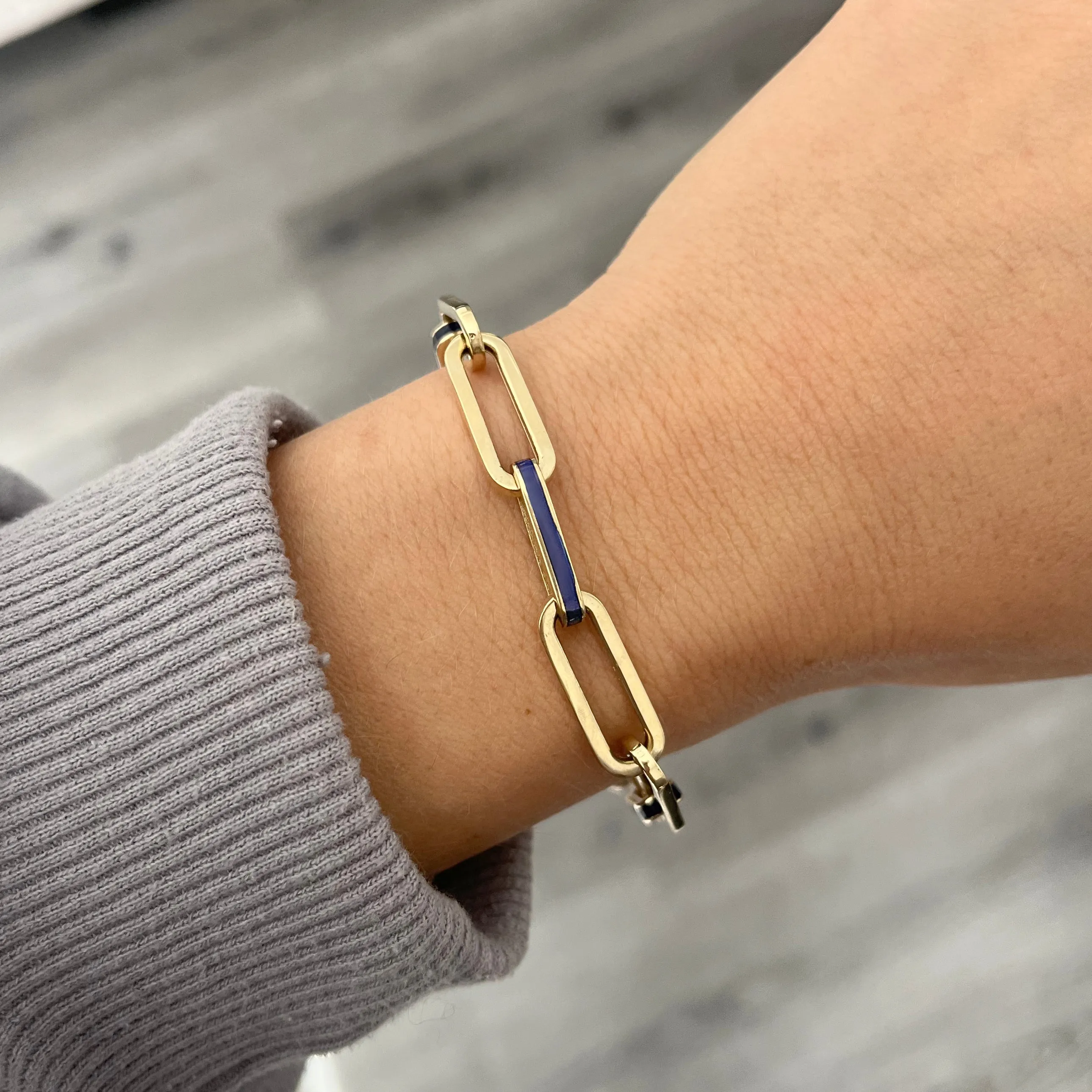 14K GOLD BLUE ENAMEL RAVEN LINK BRACELET