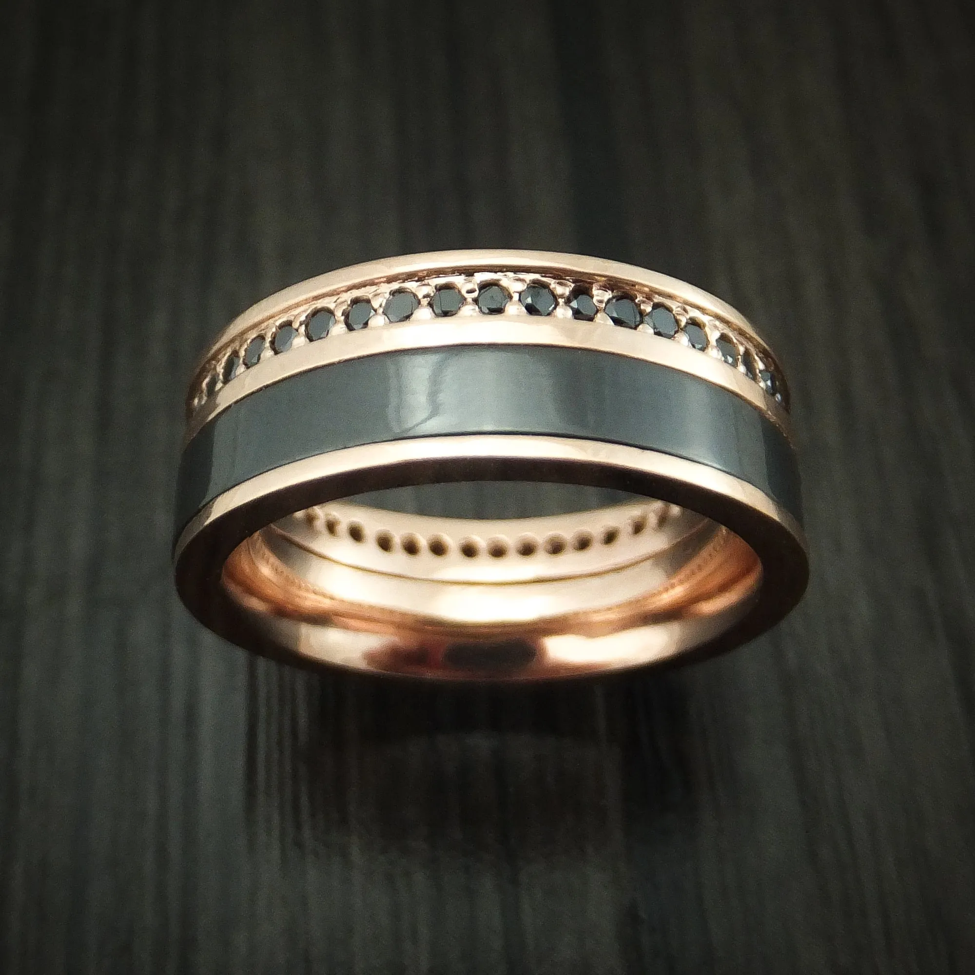 14K Rose Gold Men's Ring with Black Zirconium and Black Diamond Eternity Custom Made