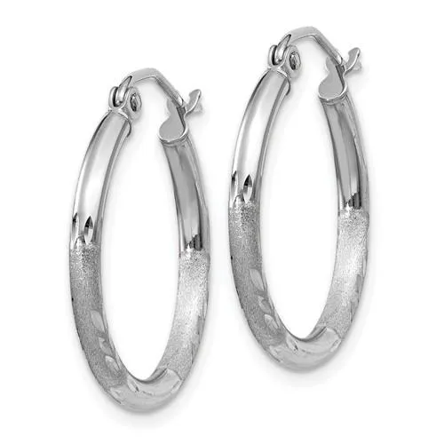 14K W Gold Dia Cut 20mm Hoop Earrings