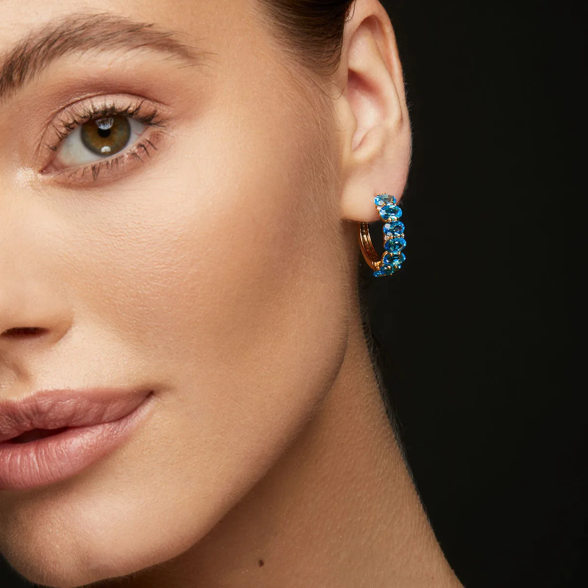 14KT Yellow Gold Blue Topaz Diamond Ameka Earrings