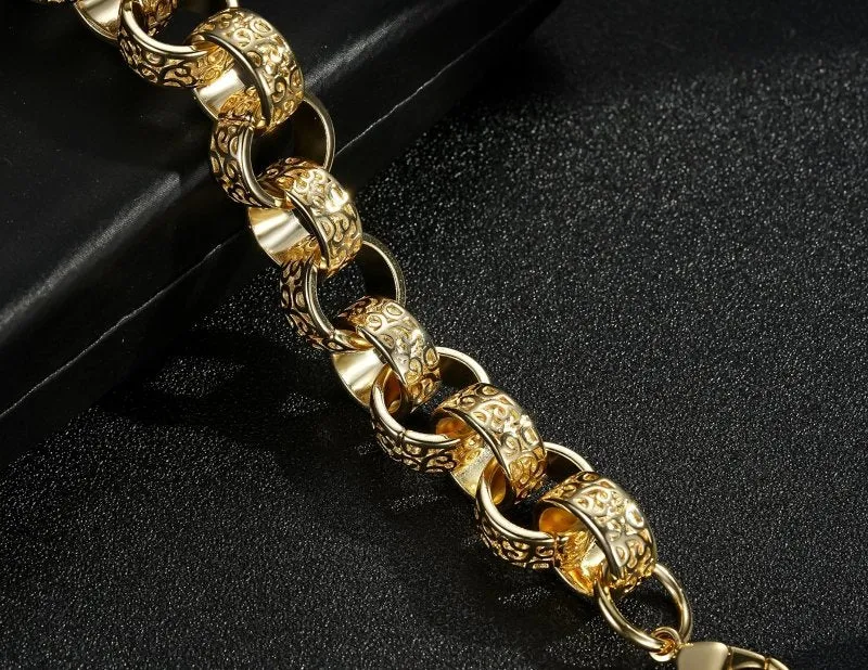 15mm Gold Filled Bonded Ornate Belcher Bracelet 8.5/9.5 Inch