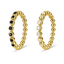 18k Gold PVD Coated Beaded Stainless Steel CZ Stacking Ring / CSR0007