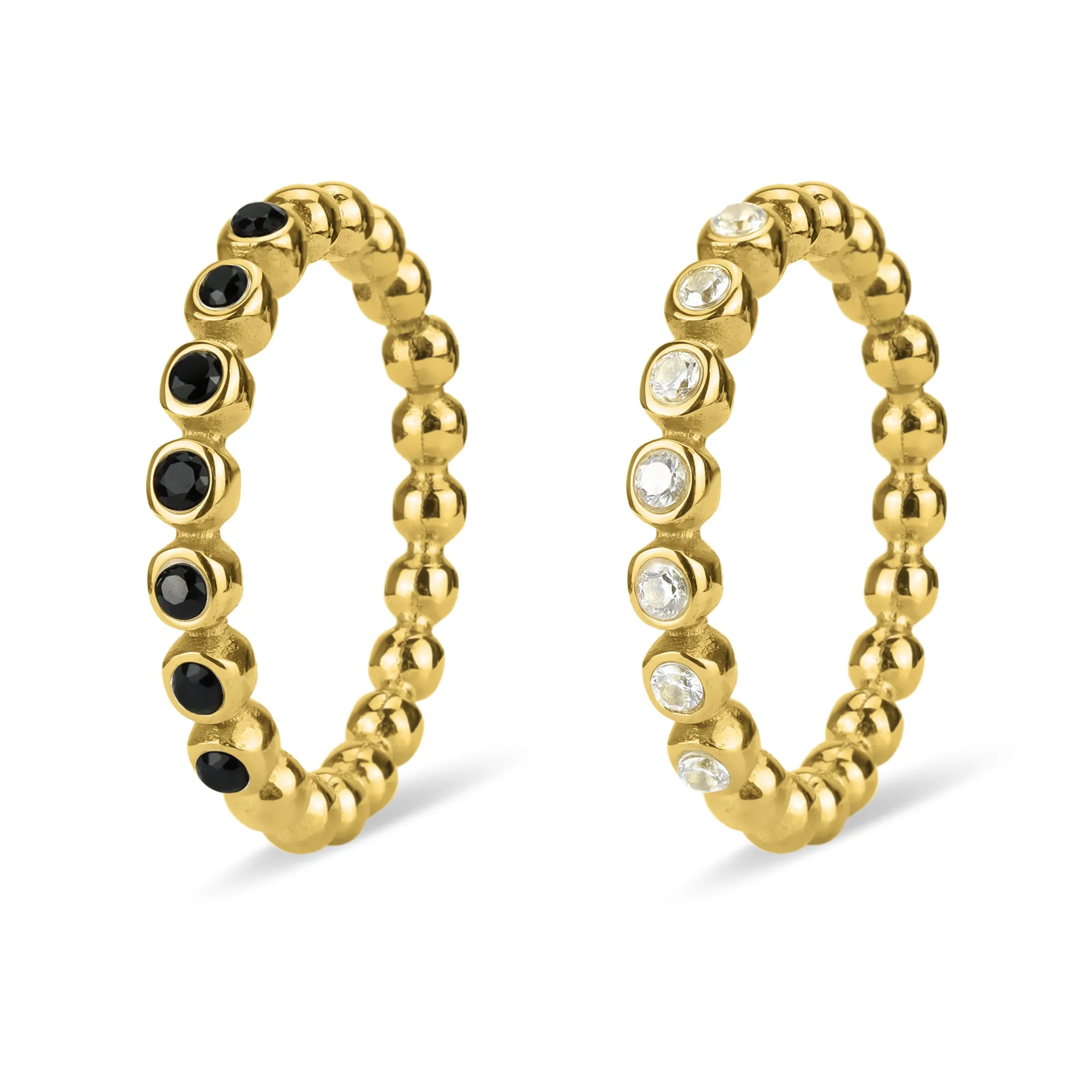 18k Gold PVD Coated Beaded Stainless Steel CZ Stacking Ring / CSR0007