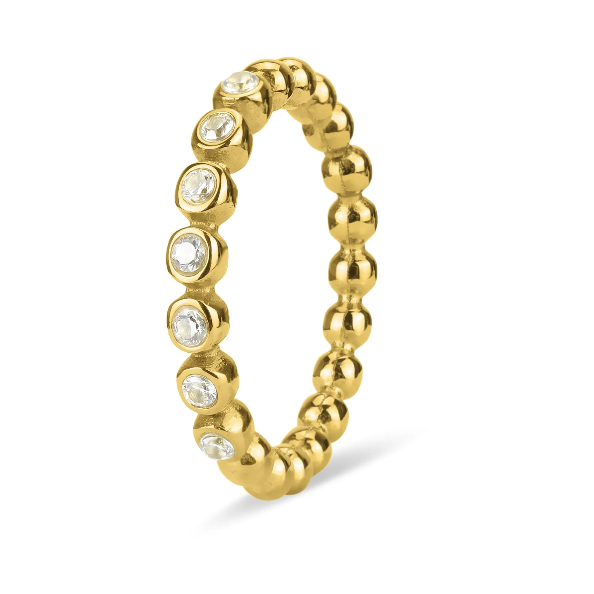 18k Gold PVD Coated Beaded Stainless Steel CZ Stacking Ring / CSR0007