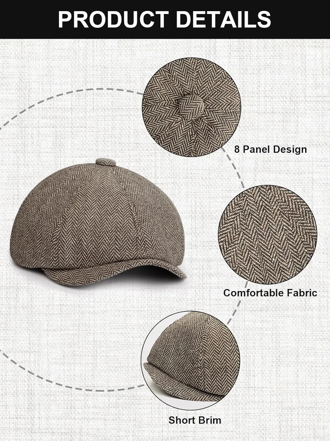 2 Pack Newsboy Cap for Men, Irish Newsies Hat Classic 8 Panel Wool Blend for Old Man Cabbie Driving