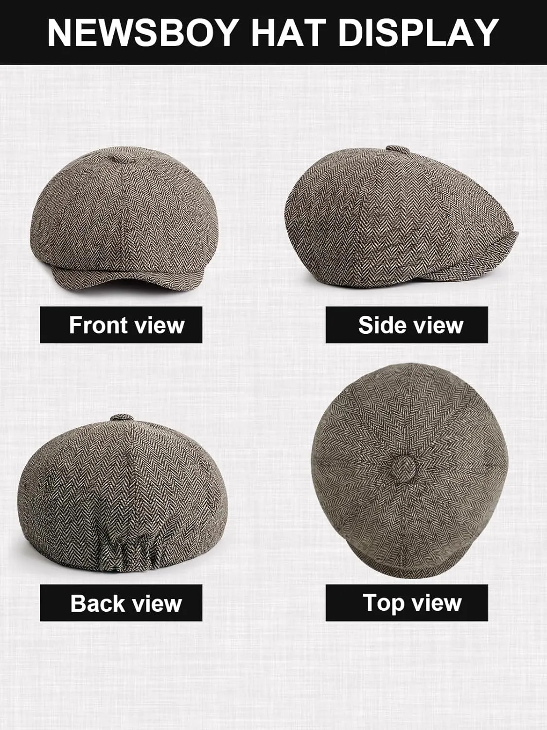2 Pack Newsboy Cap for Men, Irish Newsies Hat Classic 8 Panel Wool Blend for Old Man Cabbie Driving