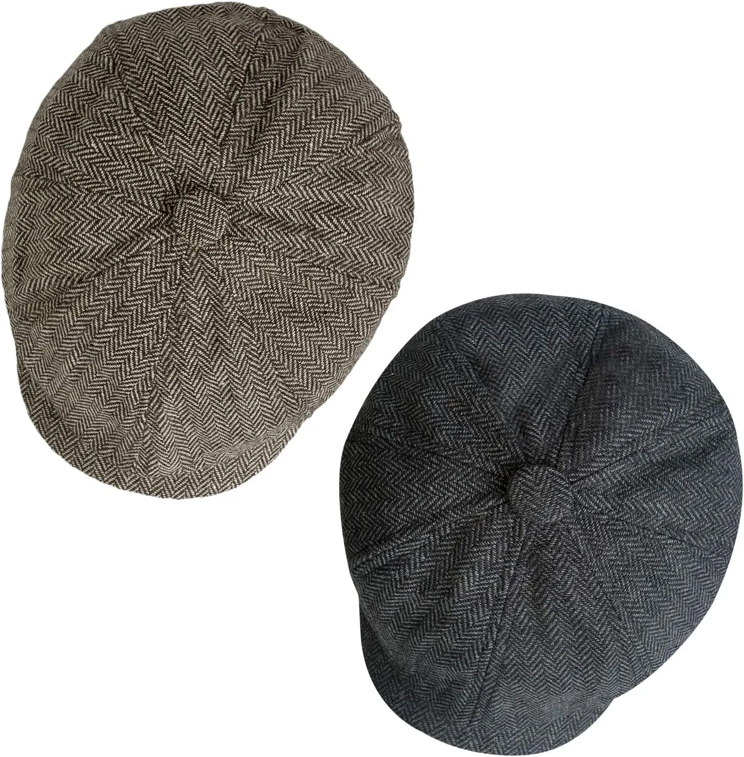 2 Pack Newsboy Cap for Men, Irish Newsies Hat Classic 8 Panel Wool Blend for Old Man Cabbie Driving