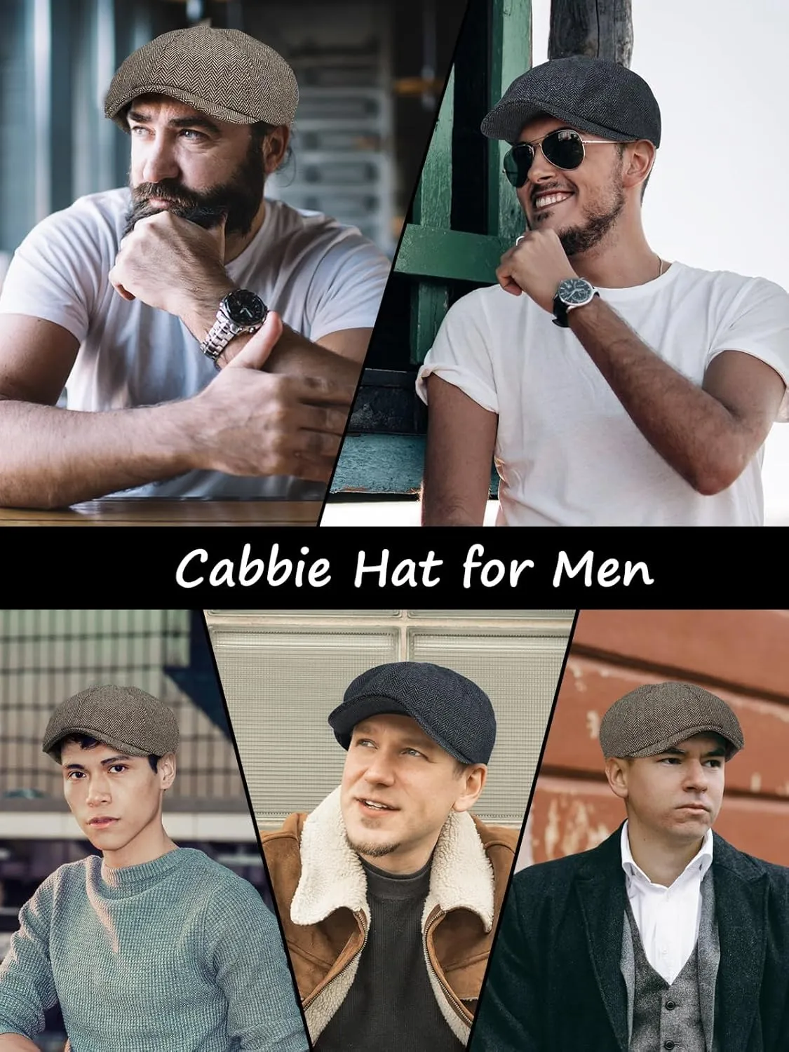 2 Pack Newsboy Cap for Men, Irish Newsies Hat Classic 8 Panel Wool Blend for Old Man Cabbie Driving