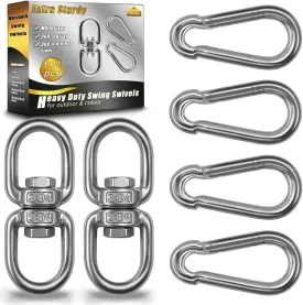 2 Pack Swing Swivels, 304-Stainless Steel Swivel Ring, Heavy Duty Double Ended Swivel Eye Hook with Snap Hooks, Swing Spinner Hanger for Web Tree Swing, Hammock