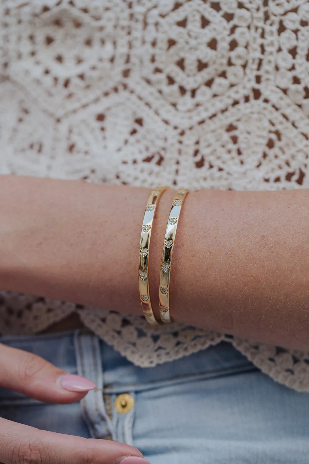 316L Stainless Steel Atta Girl Crystal Heart Bangle Duo