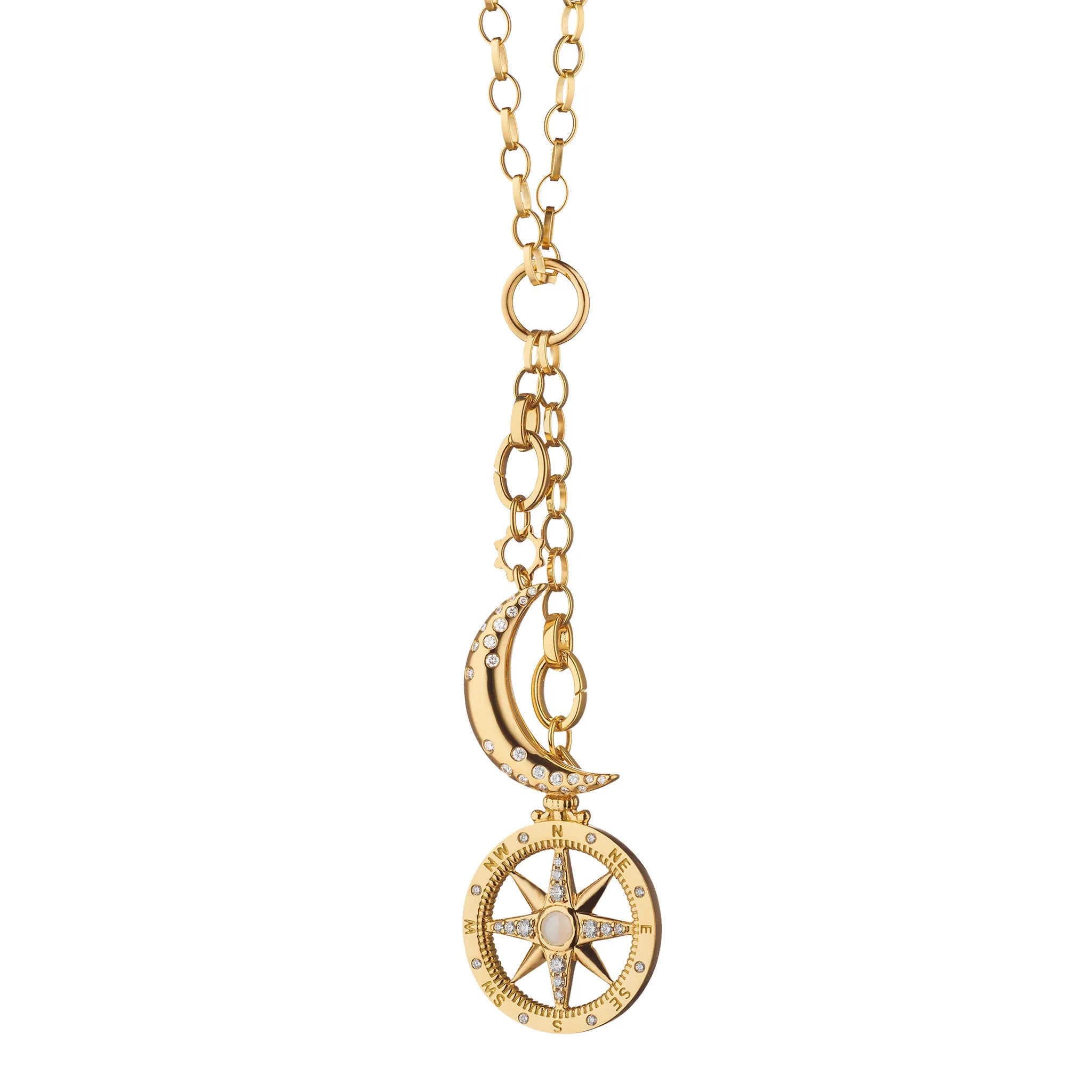 34" "Design Your Own" Large Link 18K Gold Charm Chain Necklace, 2 Charm Stations