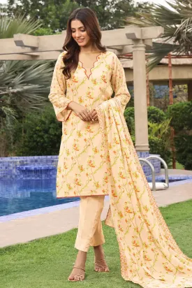 3PC Printed Unstitched Lawn Suit KLA-2407