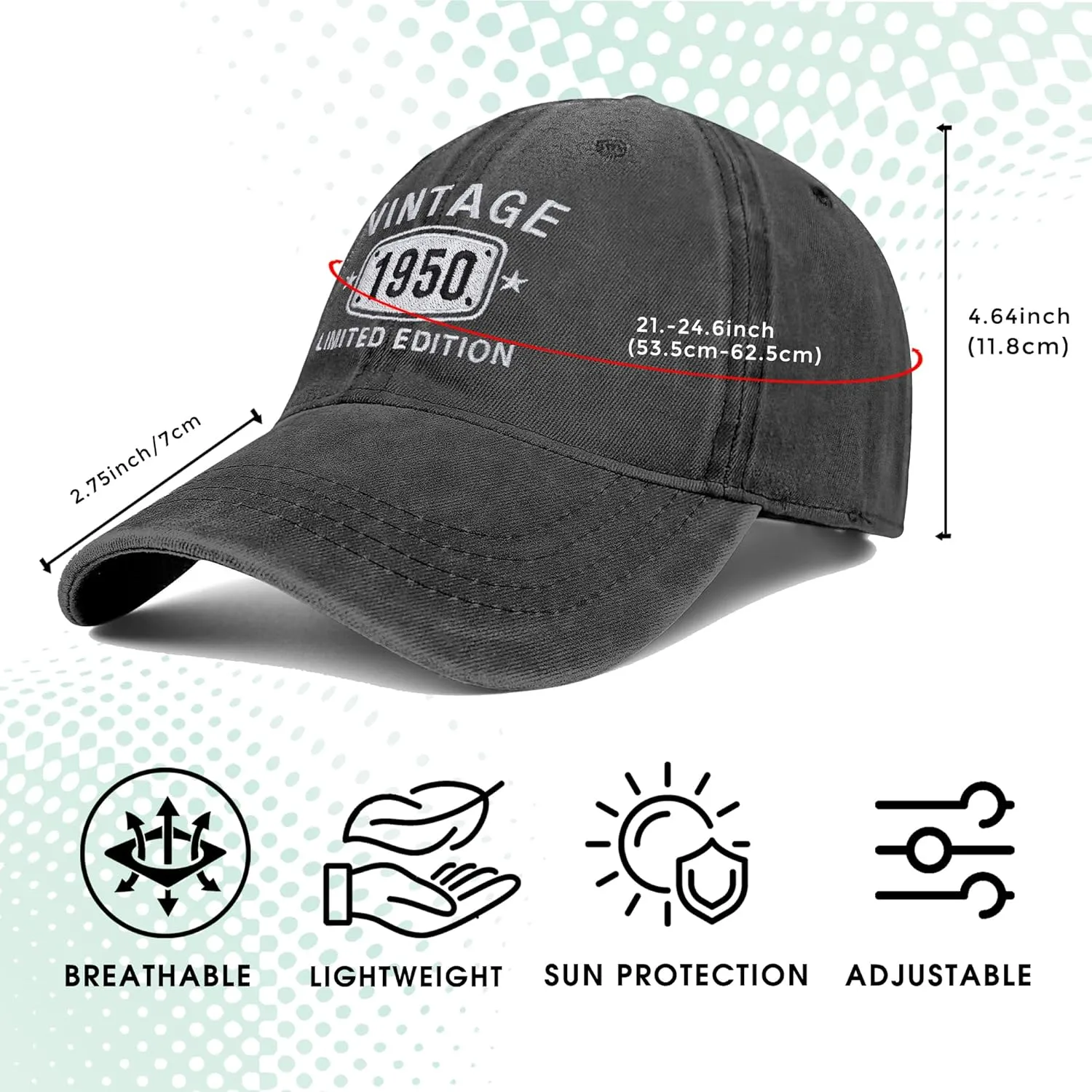 75th Birthday Gifts for Men Women 1950 Vintage Hats Embroidered Baseball Cap