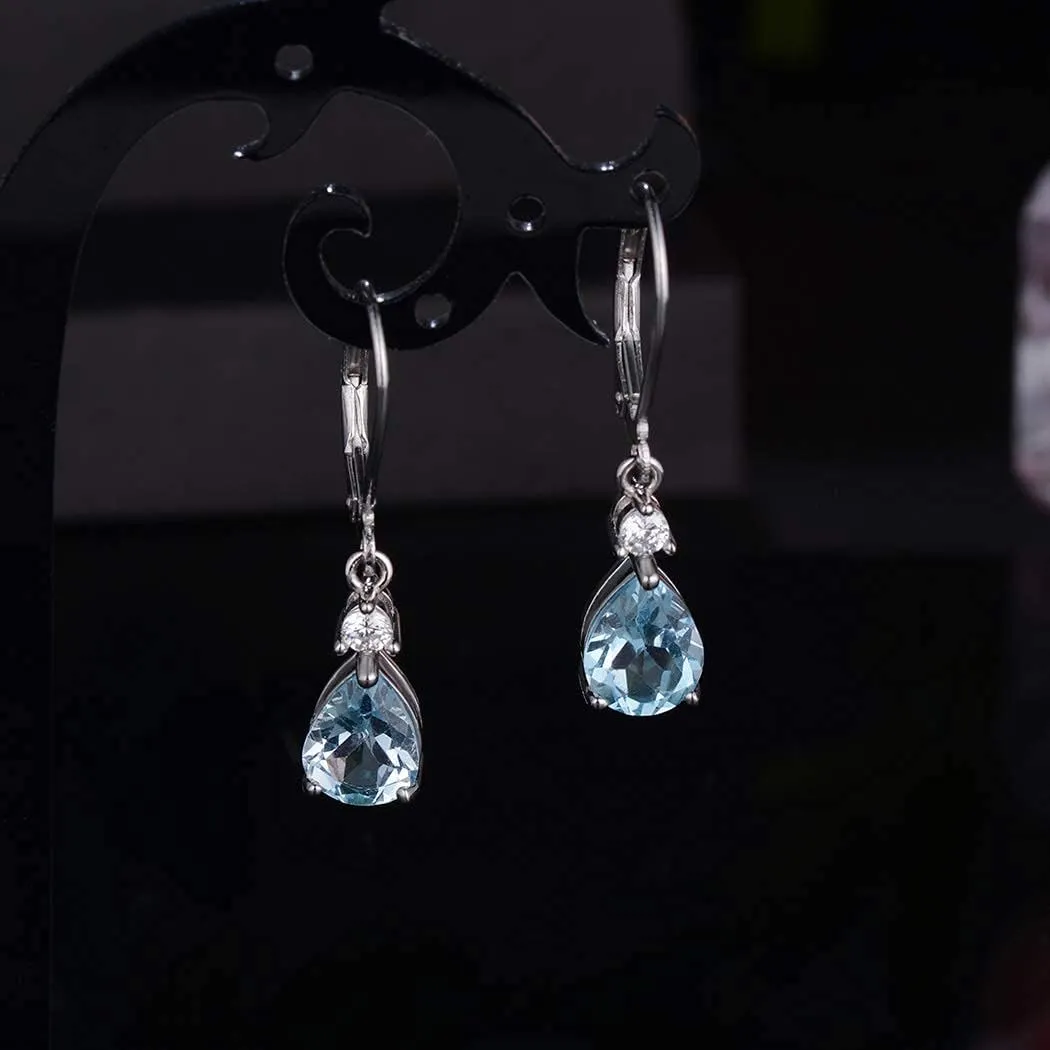 925 Sterling Silver Blue Topaz/Amethyst/Rainbow Quartz CZ Teardrop Leverback Earrings Drop Dangly Gemstone Earings Hypoallergenic Birthday Jewelry Gifts for Women