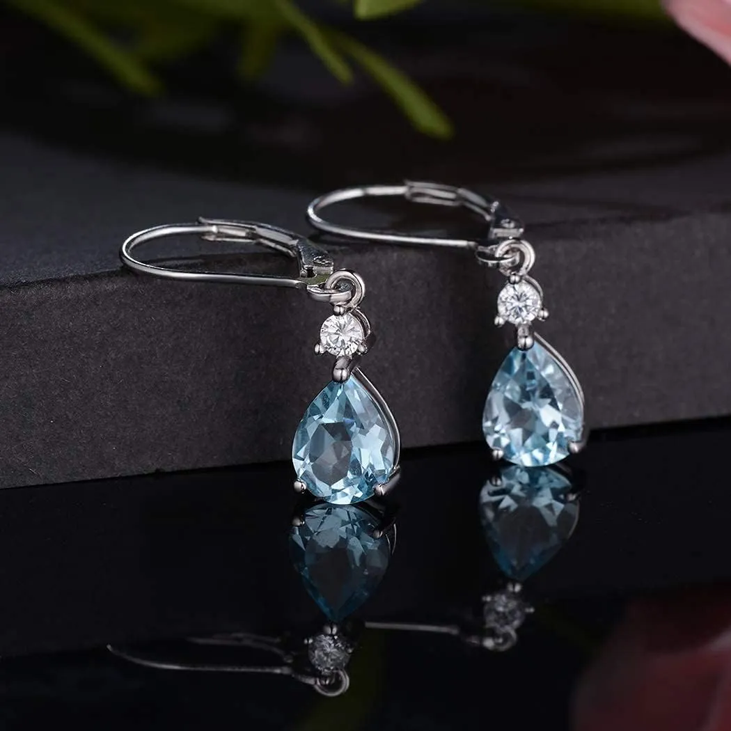 925 Sterling Silver Blue Topaz/Amethyst/Rainbow Quartz CZ Teardrop Leverback Earrings Drop Dangly Gemstone Earings Hypoallergenic Birthday Jewelry Gifts for Women