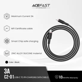 ACEFAST C2-01 USB-C TO LIGHTNING ZINC ALLOY SILICONE CHARGING DATA CABLE (30W MAX)(1.2M) - WHITE