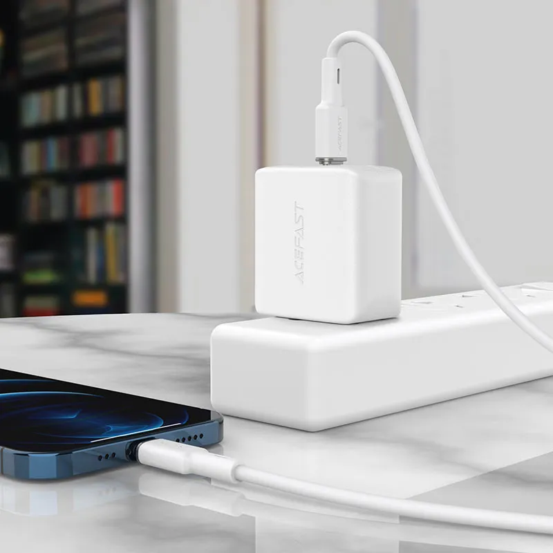 ACEFAST C2-01 USB-C TO LIGHTNING ZINC ALLOY SILICONE CHARGING DATA CABLE (30W MAX)(1.2M) - WHITE