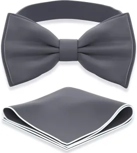 Adam Young Men's Bow Ties with Handkerchief Pre-Tied Style Formal Satin Classic Bowtie for Tuxedo Faux Silk