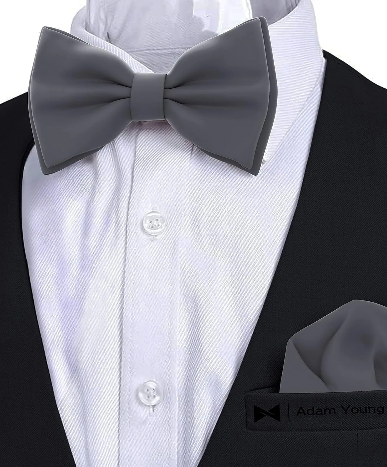 Adam Young Men's Bow Ties with Handkerchief Pre-Tied Style Formal Satin Classic Bowtie for Tuxedo Faux Silk