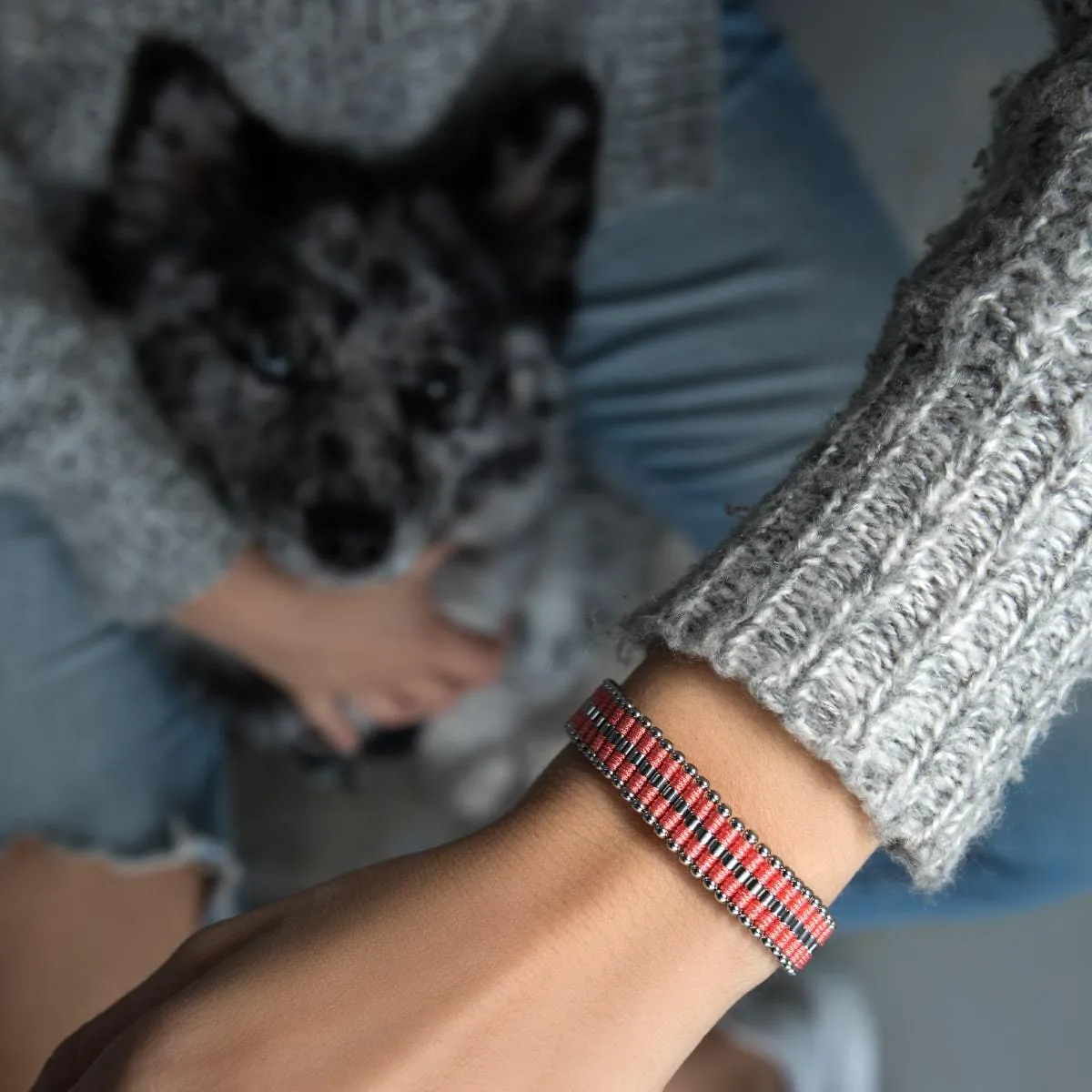 Amici | Silver | Coral | Macrame Bracelet