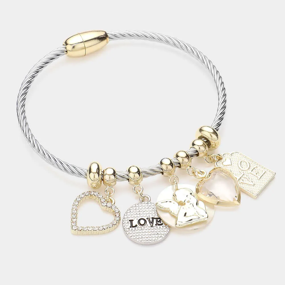 Sure, heres an optimized title with modifiers for the e-commerce product:

Elegant Angel Charm Bracelet with Magnetic Clasp and Transparent Heart Cluster