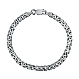 Antique & Brushed Finish Solid Italian Cuban Bracelet (Silver)
