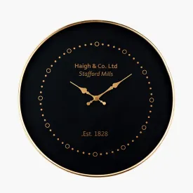 Antique Brass Framed Wall Clock - Black Finish
