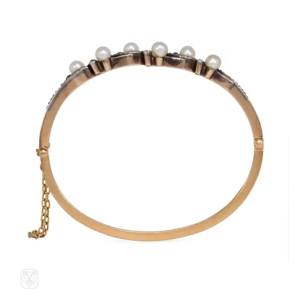 Antique undulating pearl and diamond bangle