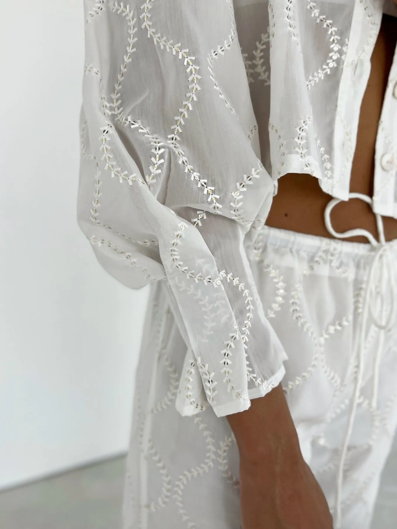 Astrid Cotton Embroidery & Sequin Blouse | Ivory