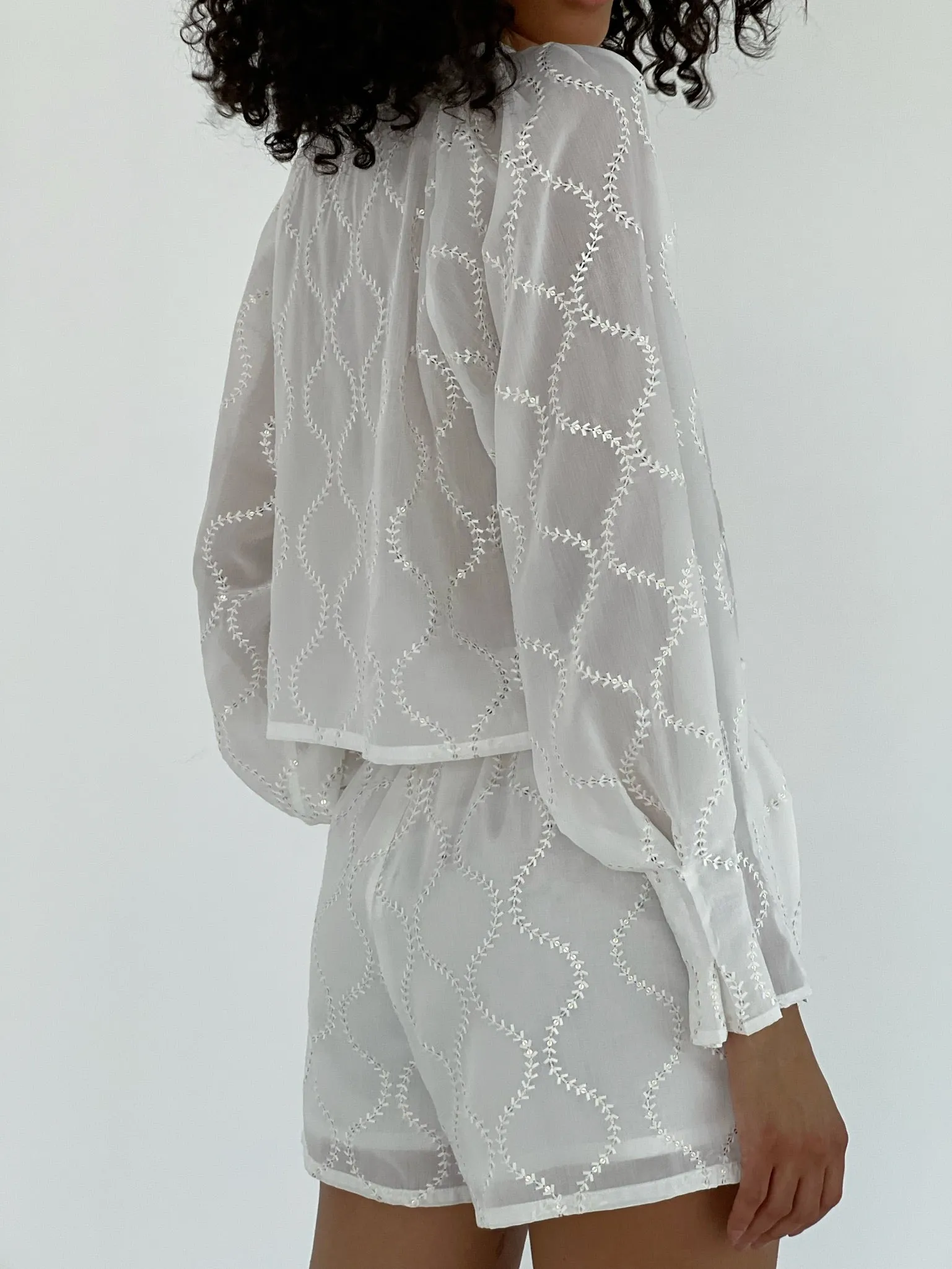 Astrid Cotton Embroidery & Sequin Blouse | Ivory