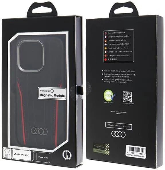 Audi Genuine Leather Hard Case with MagSafe for iPhone 15 Pro 6.1" Black/Red - AU-TPUPCMIP15P-R8/D3-RD