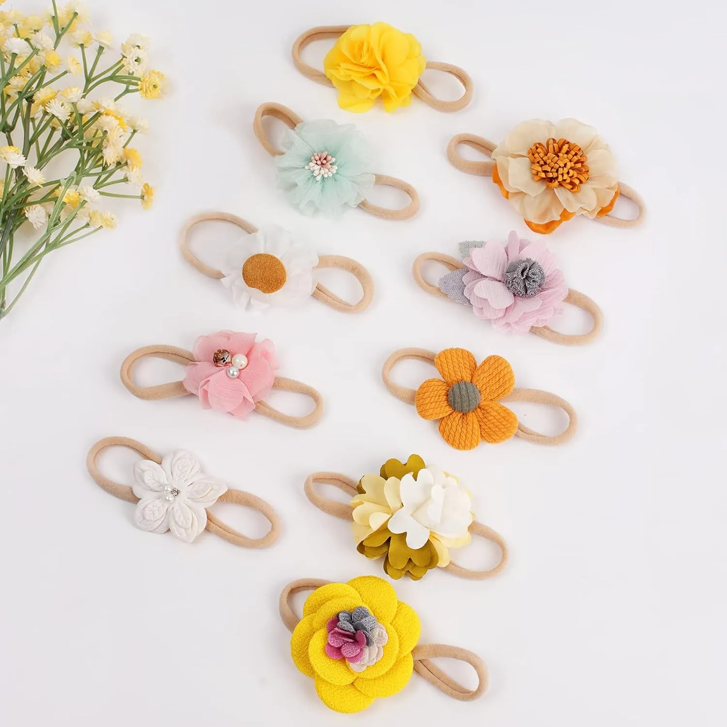 Baby Girls Nylon Elastic Headband Soft Flower Hair Band For Toddler Infant Newborn Set Of 10