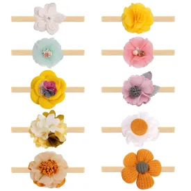 Baby Girls Nylon Elastic Headband Soft Flower Hair Band For Toddler Infant Newborn Set Of 10