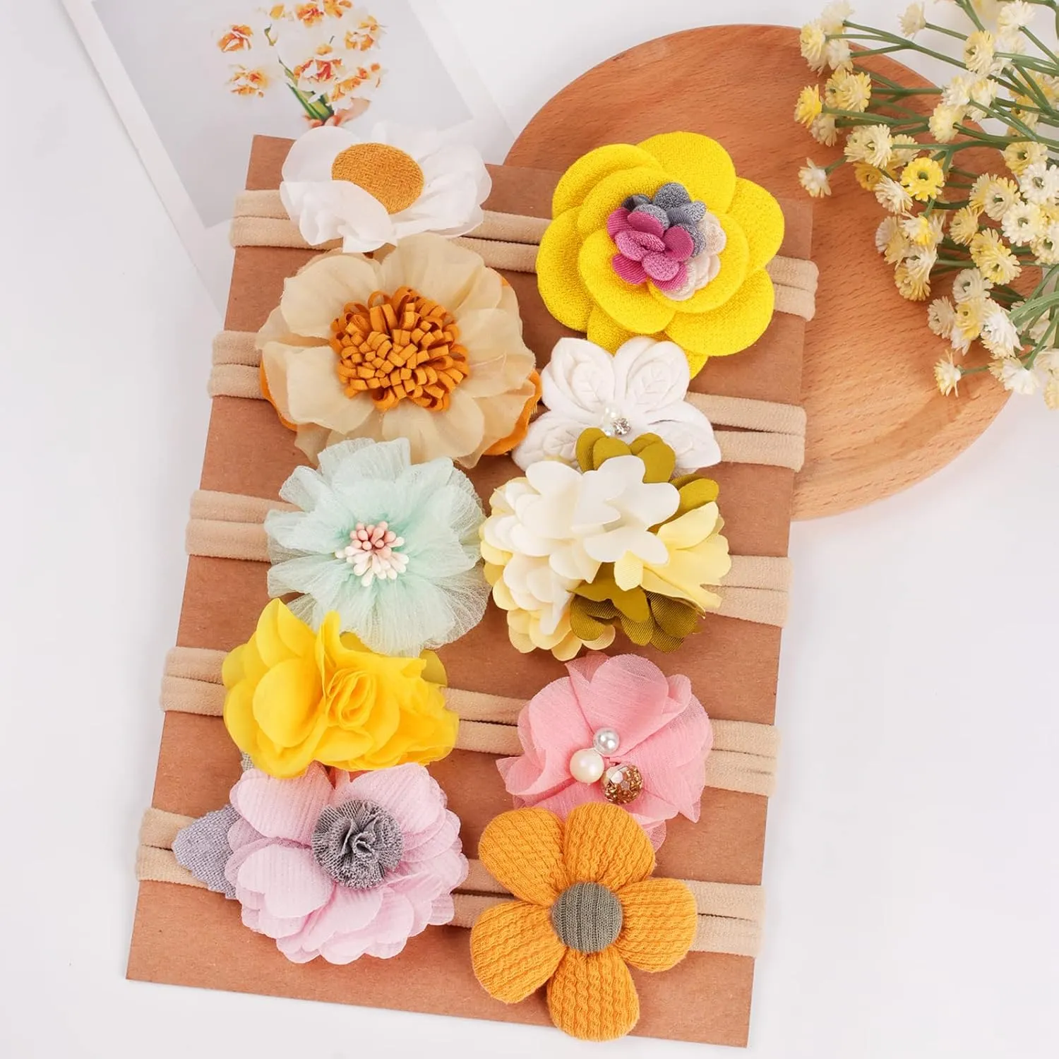Baby Girls Nylon Elastic Headband Soft Flower Hair Band For Toddler Infant Newborn Set Of 10