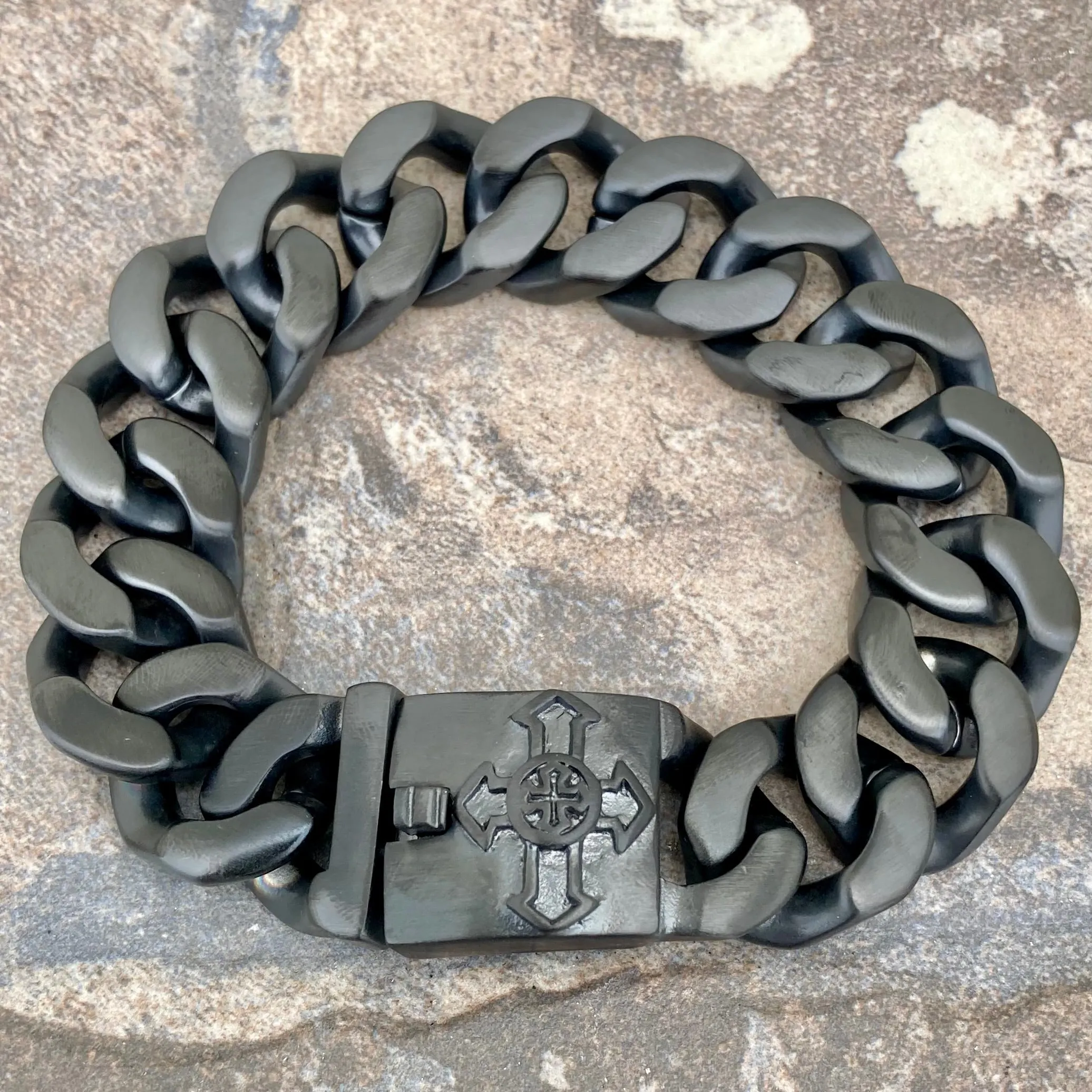 Bagger Bracelet - "EASY BIKER" - Guardian Cross Black - 3/4" wide - B120
