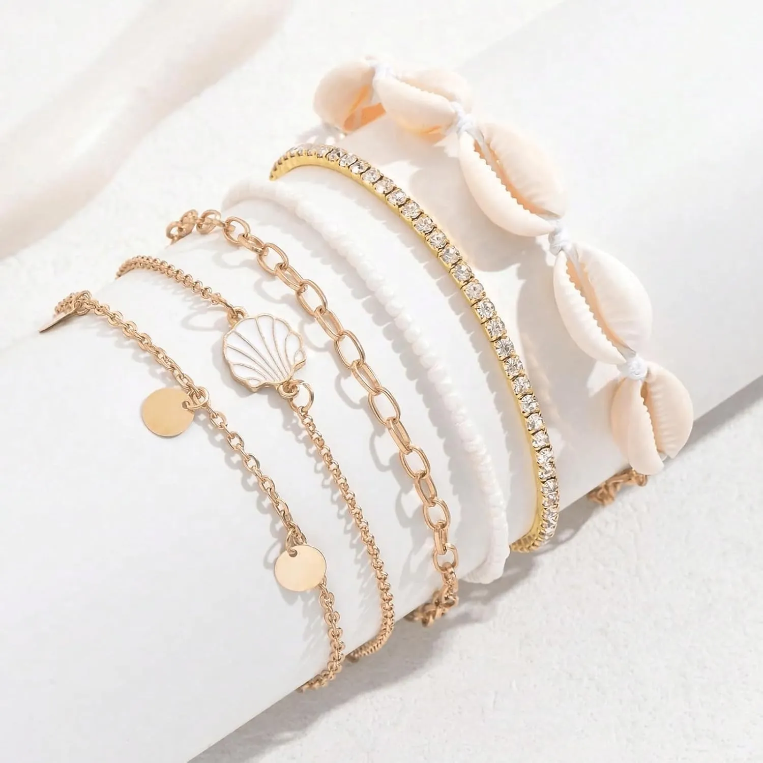 Bead Ankle Bracelets Set for Women, Adjustable Gold Boho Shell Anklet, Hawaiian Beach Seashell Pearl Disc Starfish Conch Foot Jewelry, Summer Fashion Gifts