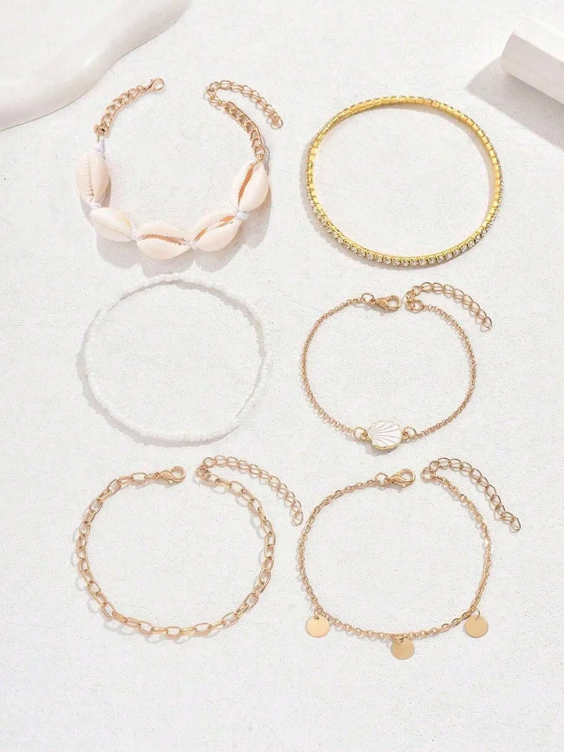 Bead Ankle Bracelets Set for Women, Adjustable Gold Boho Shell Anklet, Hawaiian Beach Seashell Pearl Disc Starfish Conch Foot Jewelry, Summer Fashion Gifts