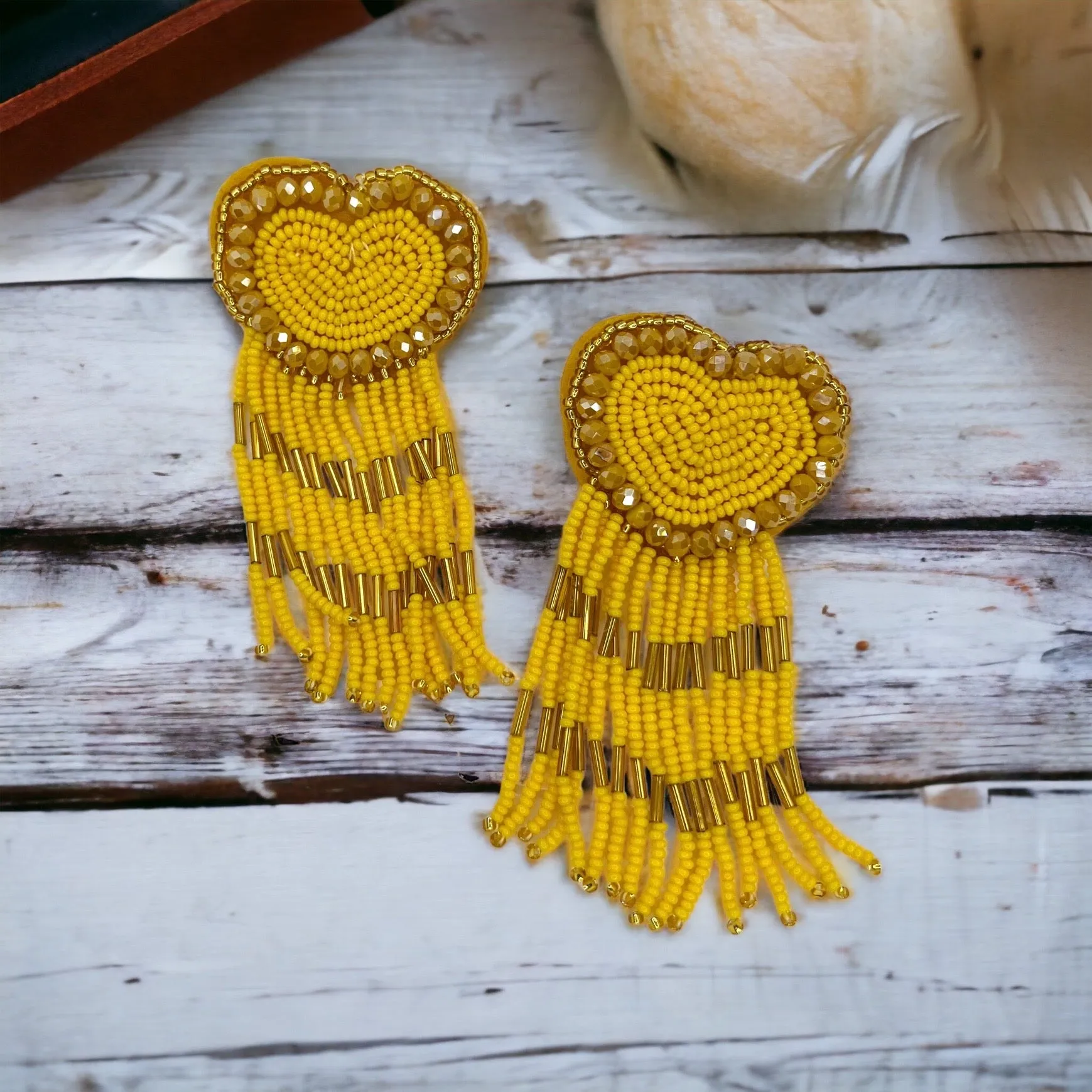 Beaded Heart Earrings - Boho Earrings, Bohemian Style, Kentucky Derby, Rose Earrings, Handmade Jewelry, Anniversary Gift