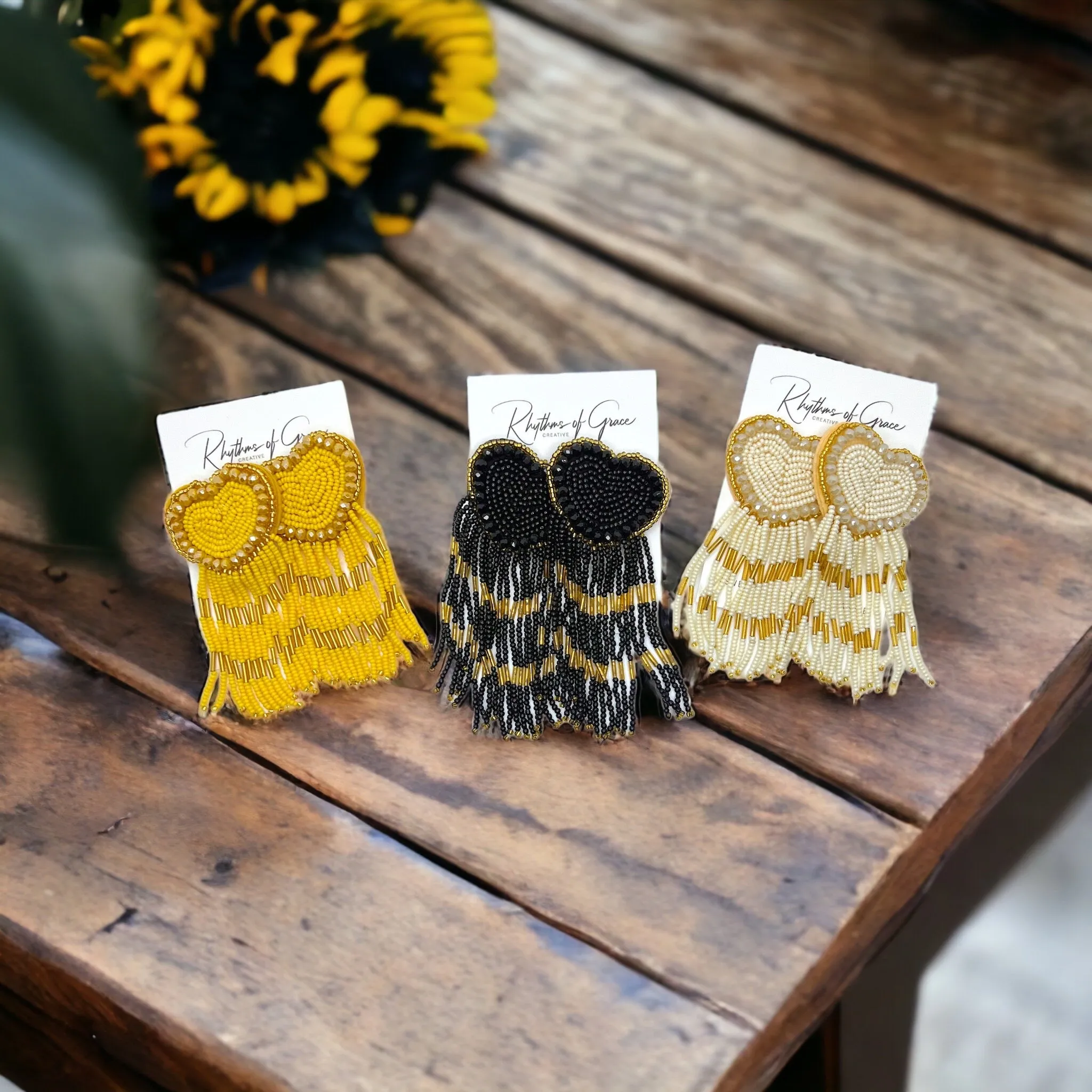 Beaded Heart Earrings - Boho Earrings, Bohemian Style, Kentucky Derby, Rose Earrings, Handmade Jewelry, Anniversary Gift