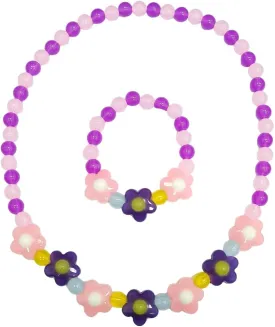 Beaded Necklaces and Bracelets Set for Women Flower Butterfly Pendant Bead Stretch Necklace Party Favors Dress up Play Costume Jewelry Gift
