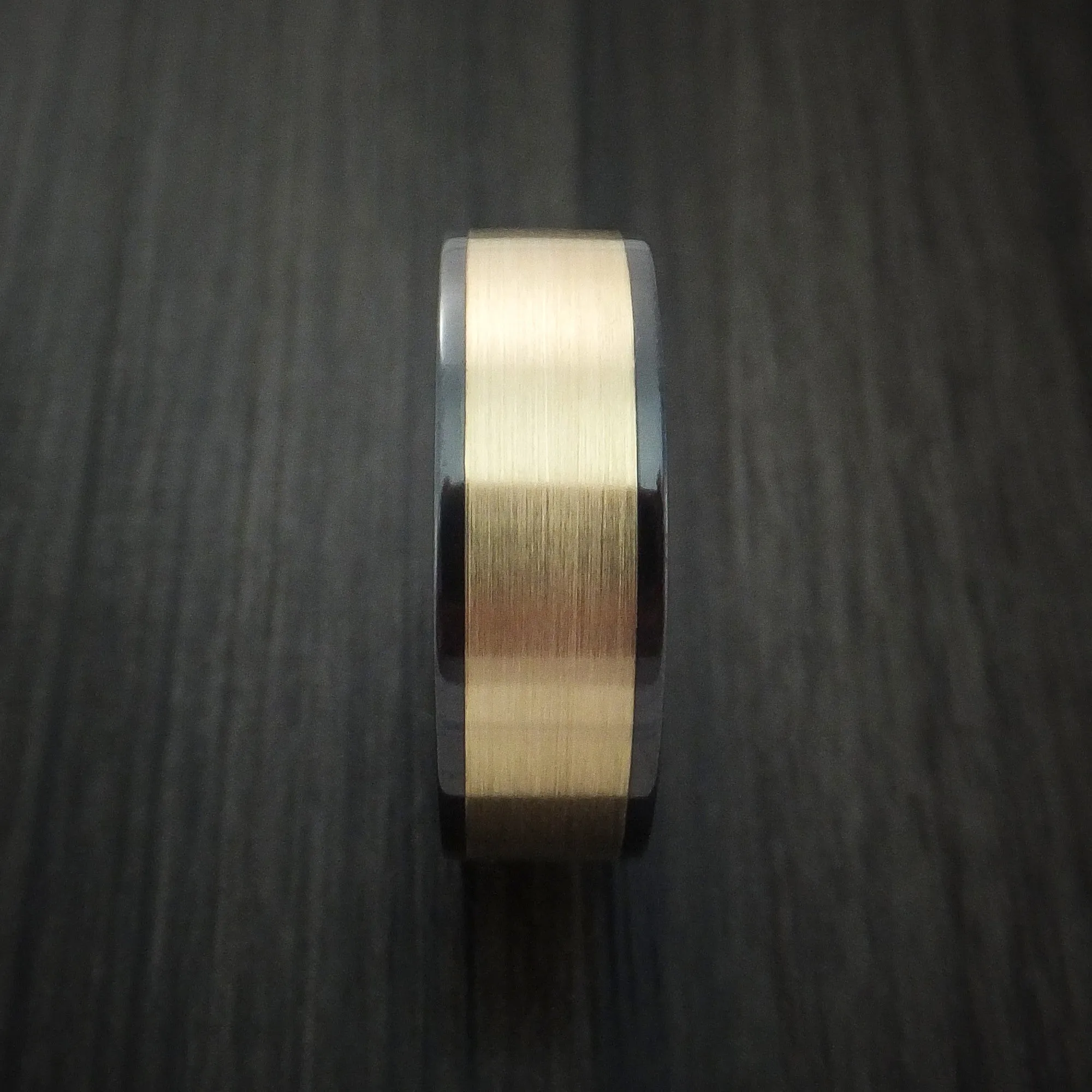 Black Titanium Men's Ring with Wide 14K Yellow Gold Inlay Custom Made Band