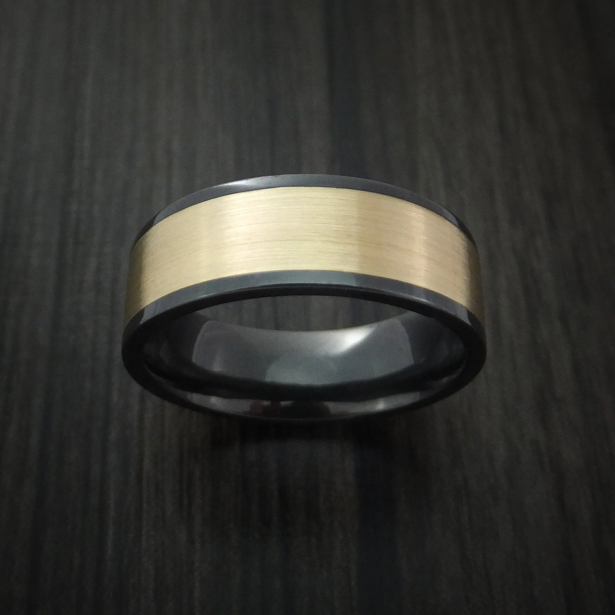 Black Titanium Men's Ring with Wide 14K Yellow Gold Inlay Custom Made Band