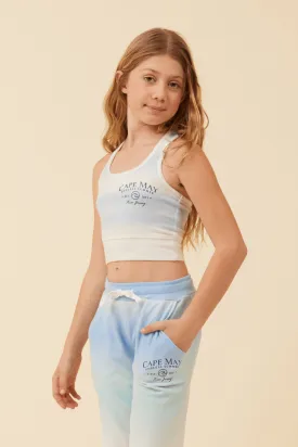 Blue Skies Ombre Tie Dye Brushed Hacci Racerback Crop Top