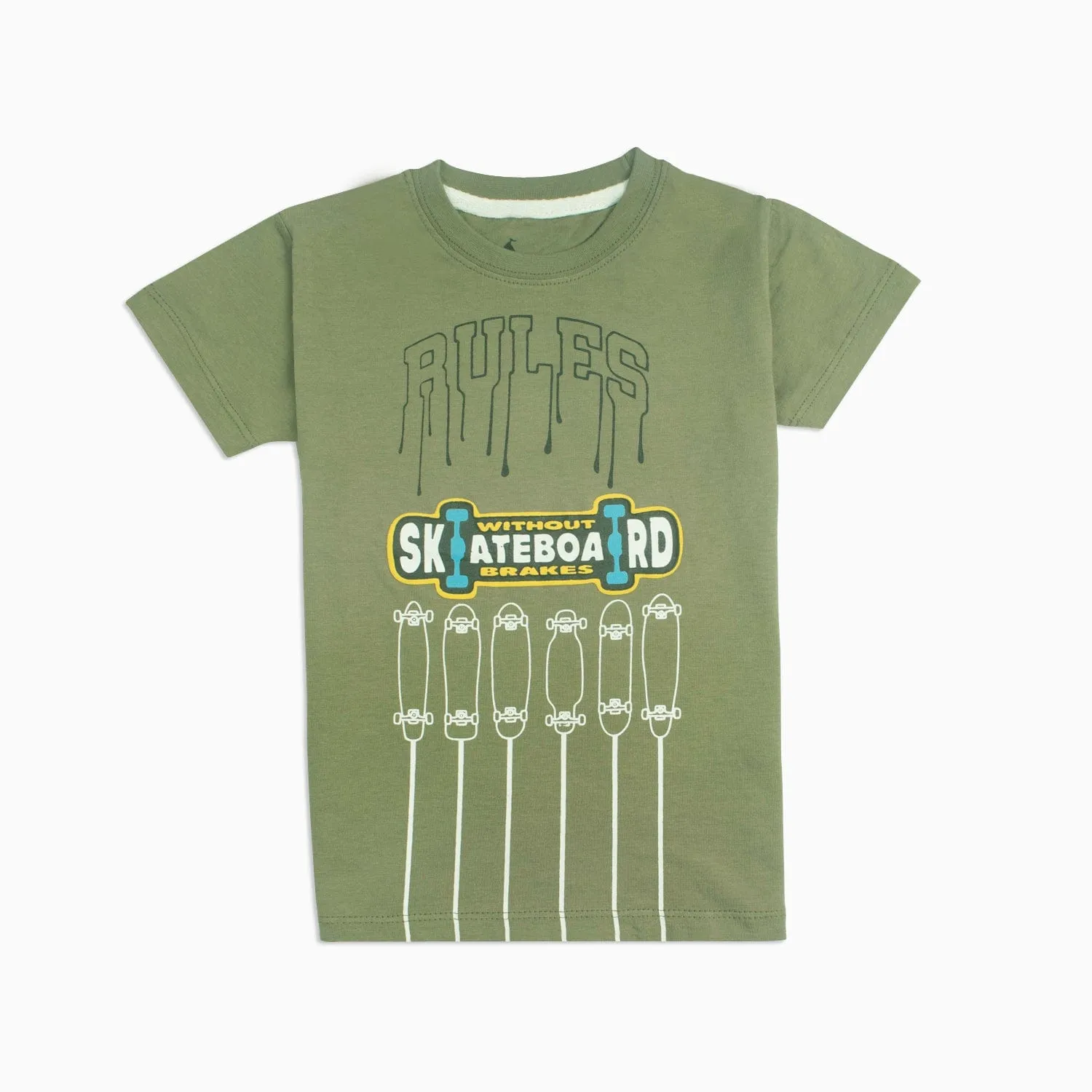 BOY'S OLIVE PRINTED T-SHIRT