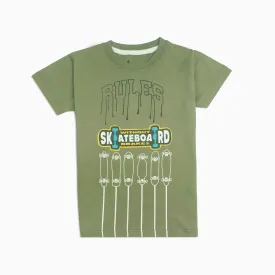 BOY'S OLIVE PRINTED T-SHIRT